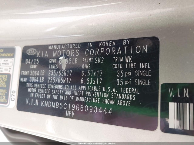 KIA SEDONA LX 2016 KNDMB5C19G6093444 Image 9