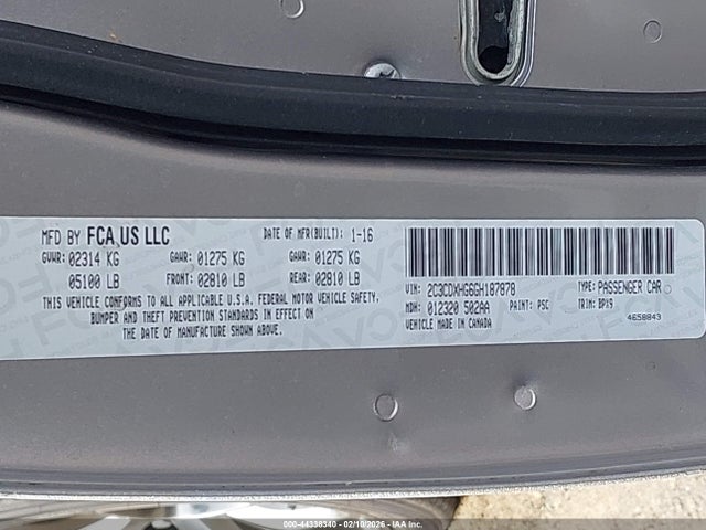 44338340 :رقم المزاد ، 2C3CDXHG6GH187878 vin ، 2016 Dodge Charger Sxt مزاد بيع