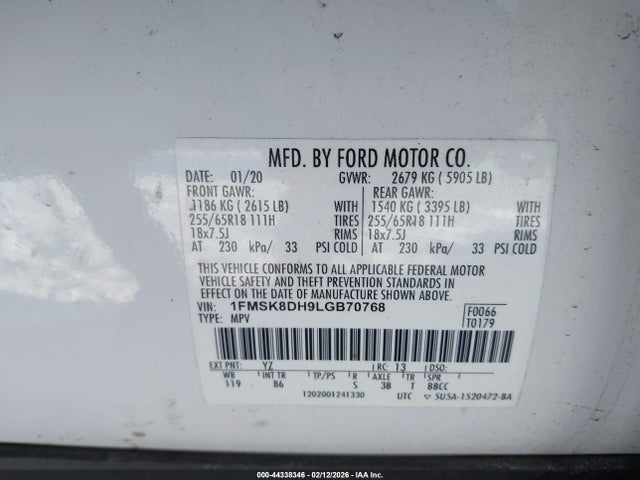 Ford EXPLORER XLT 2020 1FMSK8DH9LGB70768 Image 9