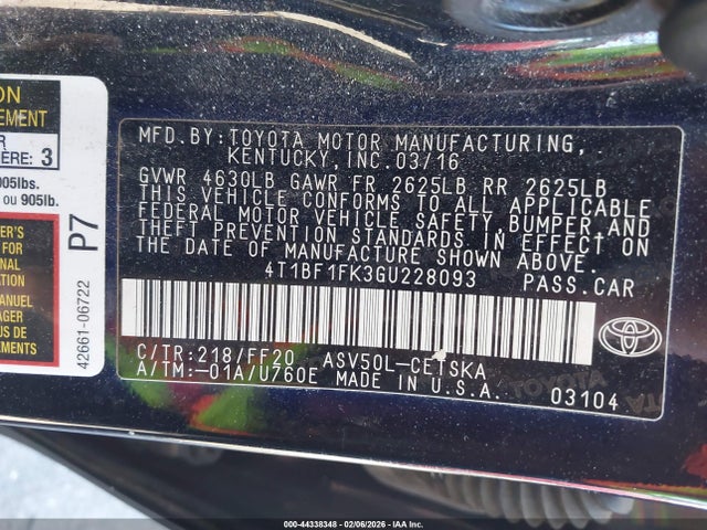 Продаж на аукціоні авто 2016 Toyota Camry Se, vin: 4T1BF1FK3GU228093, номер лоту: 44338348