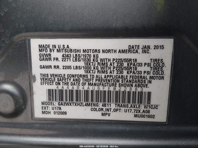 2015 MITSUBISHI OUTLANDER SPORT 4A4AR4AU6FE022883 Photo 8