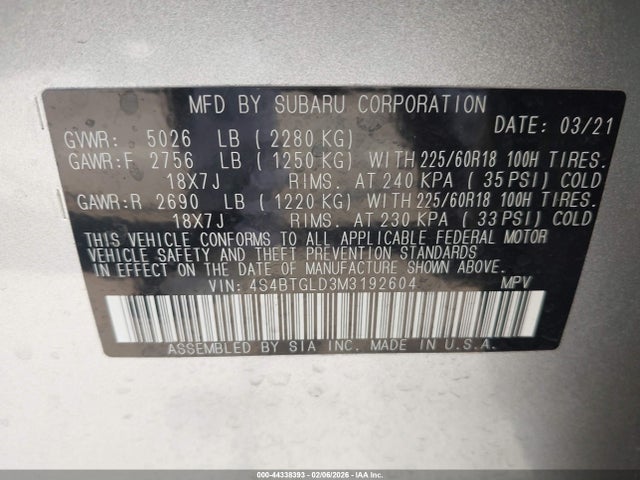 Subaru Outback Onyx Edition Xt 2021 4S4BTGLD3M3192604 Image 9