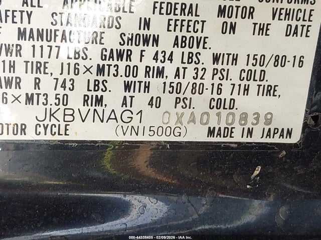 1999 KAWASAKI VN1500 JKBVNAG10XA010839 Photo 9