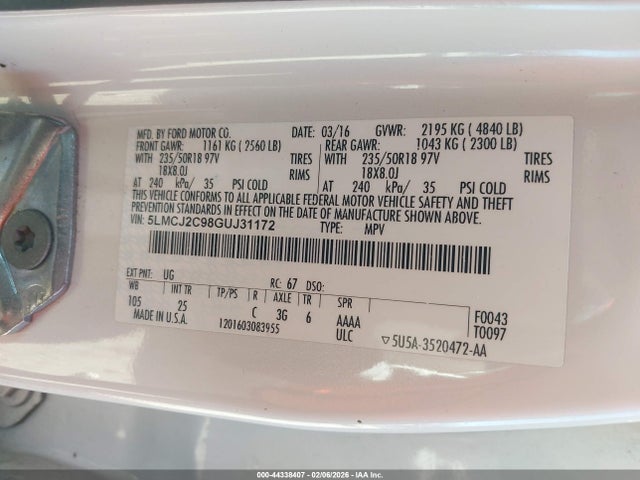 44338407 :رقم المزاد ، 5LMCJ2C98GUJ31172 vin ، 2016 Lincoln Mkc Select مزاد بيع