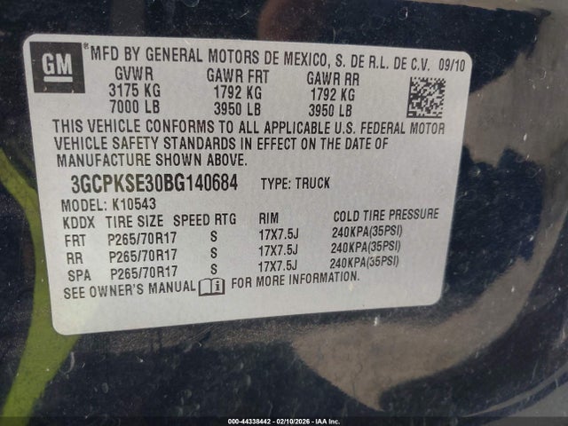 2011 Chevrolet Silverado 1500 Lt მანქანა იყიდება აუქციონზე, vin: 3GCPKSE30BG140684, აუქციონის ნომერი: 44338442