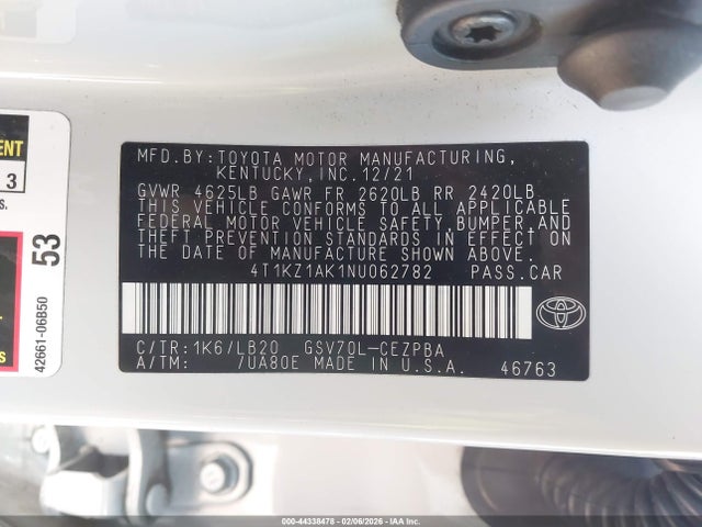 4T1KZ1AK1NU062782 Toyota Camry Xse V6