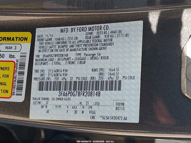 2015 FORD FUSION 3FA6P0G78FR208148 Photo 8