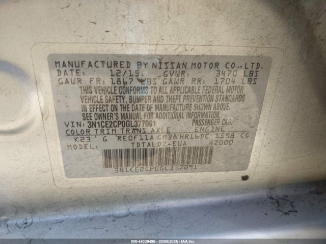 Nissan Versa Note S (sr)/s Plus/sl/sr/sv 2016 3N1CE2CP0GL377091 Image 9