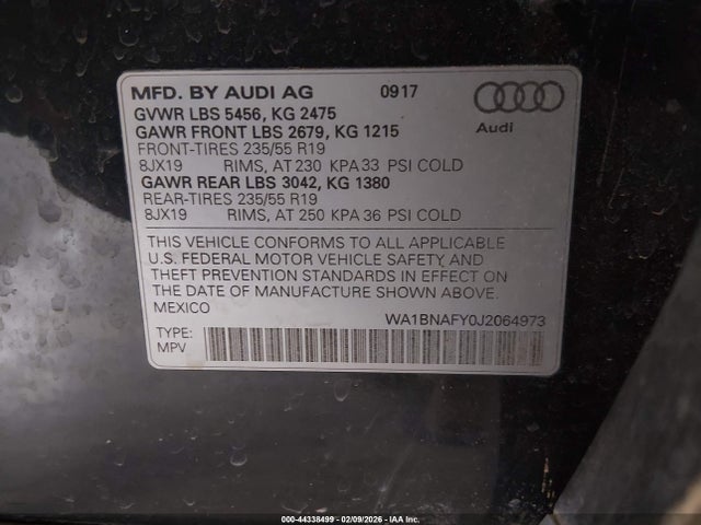 WA1BNAFY0J2064973 Audi Q5 2.0t Premium/2.0t Tech Premium
