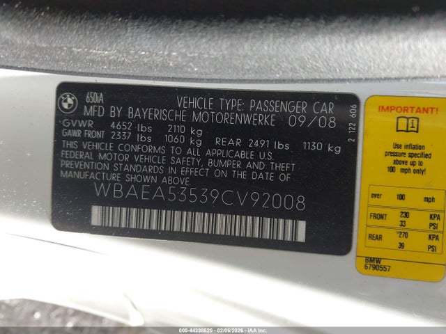 2009 BMW 650I WBAEA53539CV92008 Photo 8