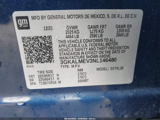 3GKALMEV3NL146480 GMC Terrain Fwd Sle