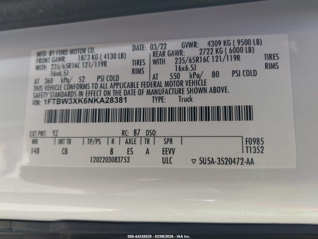 1FTBW3XK6NKA28381 Ford E-transit-350 Cargo Van