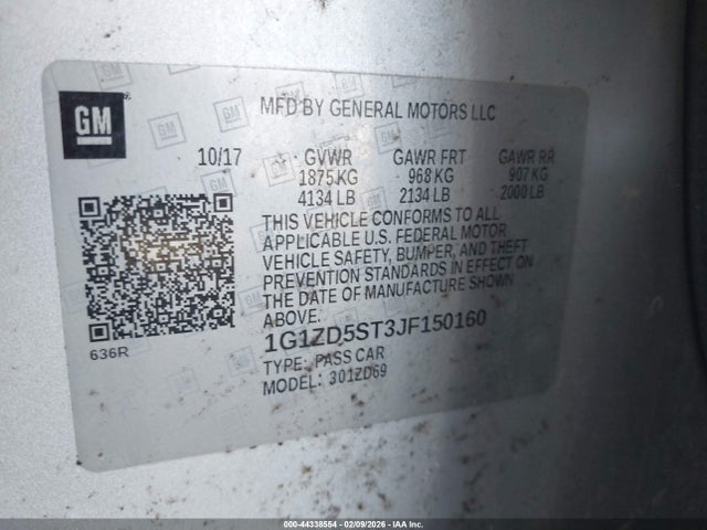 44338554 :رقم المزاد ، 1G1ZD5ST3JF150160 vin ، 2018 Chevrolet Malibu Lt مزاد بيع
