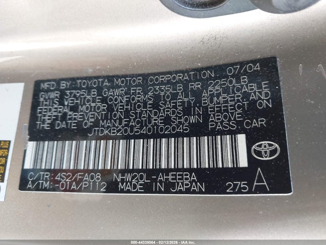 Продажа на аукционе авто 2004 Toyota Prius, vin: JTDKB20U540102045, номер лота: 44338564