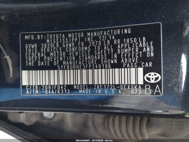 Toyota Corolla S Plus 2015 5YFBURHE3FP249196 Image 9