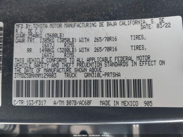 3TMDZ5BNXNM129803 Toyota Tacoma Trd Off Road