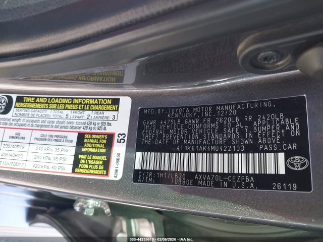 4T1K61AK4MU422103 Toyota CAMRY XSE