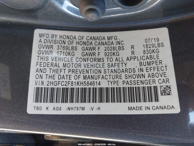 Honda Civic Sport 2019 2HGFC2F81KH584614 Image 9