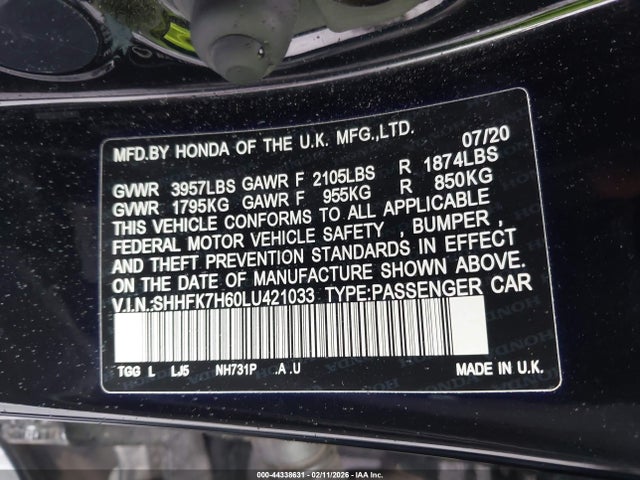 SHHFK7H60LU421033 Honda CIVIC EX
