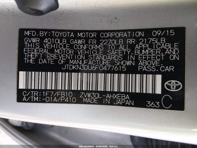 Toyota Prius Two 2015 JTDKN3DU6F0477615 Image 9