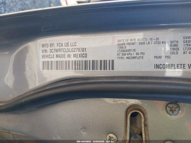 44338663 :رقم المزاد ، 3C7WRTCL5LG279701 vin ، 2020 Ram 3500 Chassis Tradesman/slt/laramie/limited مزاد بيع