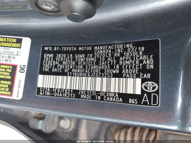 2018 TOYOTA COROLLA 2T1BURHE6JC073253 Photo 8