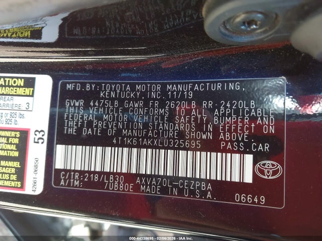 4T1K61AKXLU325695 Toyota CAMRY XSE