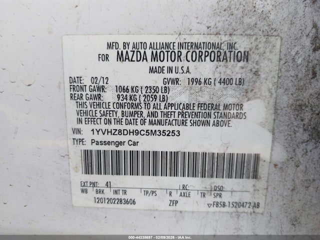 Aukcja sprzedaży 2012 Mazda Mazda6 I Touring, vin: 1YVHZ8DH9C5M35253, numer aukcji: 44338697