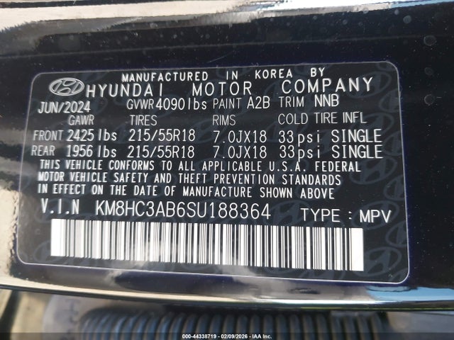 Aukcja sprzedaży 2025 Hyundai Kona Sel Convenience, vin: KM8HC3AB6SU188364, numer aukcji: 44338719
