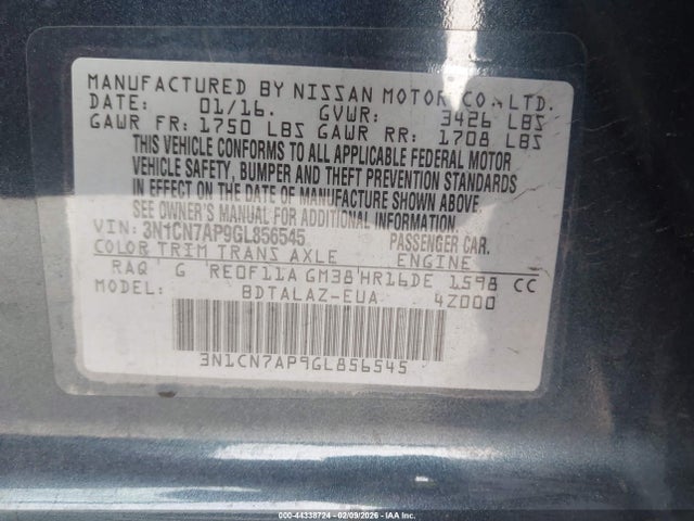 Nissan Versa 1.6 S+ 2016 3N1CN7AP9GL856545 Image 9