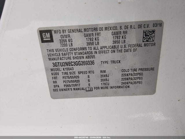3GTU2NEC3GG269336 GMC Sierra 1500 Slt