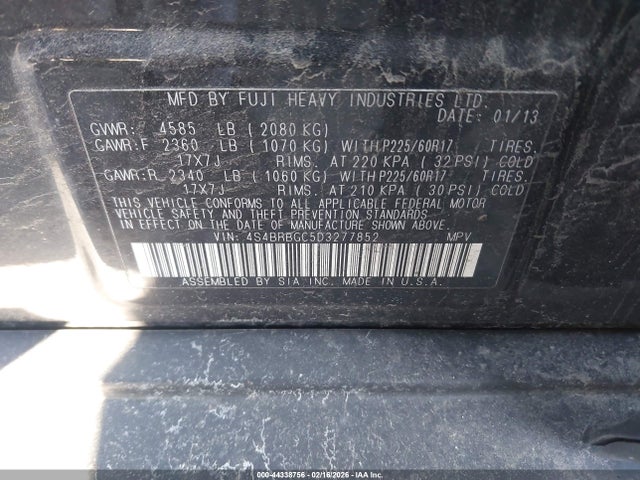 Продаж на аукціоні авто 2013 Subaru Outback 2.5i Premium, vin: 4S4BRBGC5D3277852, номер лоту: 44338756