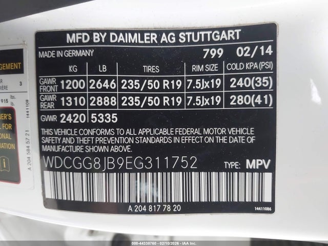 WDCGG8JB9EG311752 Mercedes-Benz Glk 350 4matic