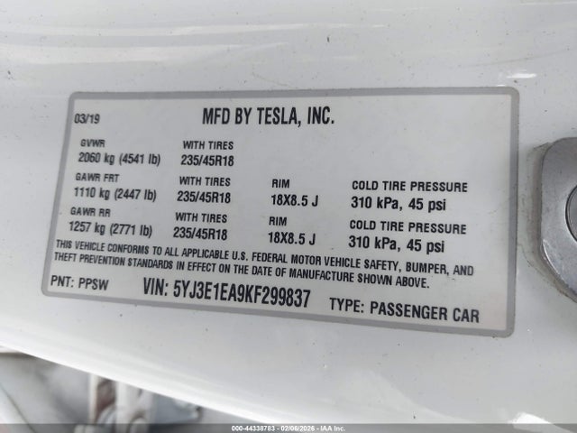 2019 TESLA MODEL 3 5YJ3E1EA9KF299837 Photo 8