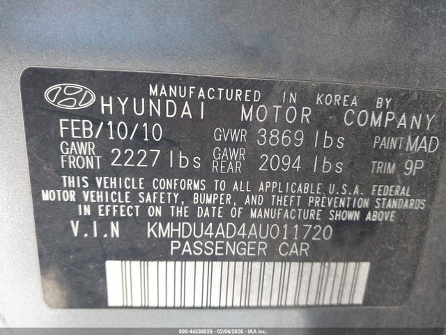 2010 HYUNDAI ELANTRA KMHDU4AD4AU011720 Photo 8