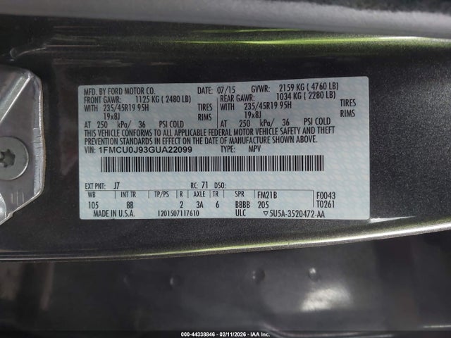 Ford Escape Titanium 2016 1FMCU0J93GUA22099 Image 9