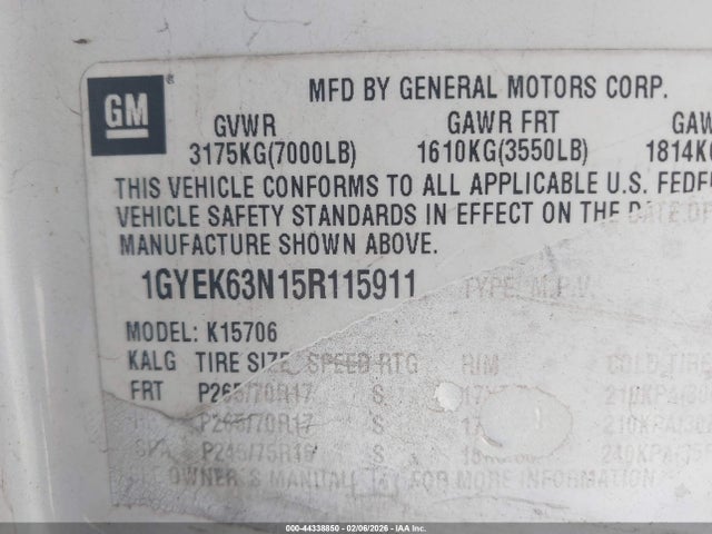 2005 CADILLAC ESCALADE 1GYEK63N15R115911 Photo 8