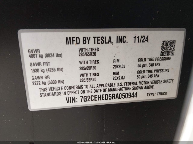 Aukcja sprzedaży 2024 Tesla Cybertruck, vin: 7G2CEHED5RA050944, numer aukcji: 44338852