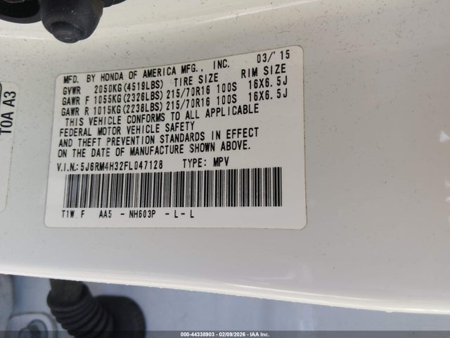 44338903 :رقم المزاد ، 5J6RM4H32FL047128 vin ، 2015 Honda Cr-v Lx مزاد بيع
