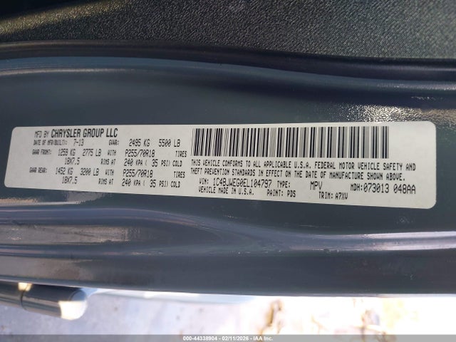 44338904 :رقم المزاد ، 1C4BJWEG0EL104797 vin ، 2014 Jeep Wrangler Unlimited Sahara مزاد بيع