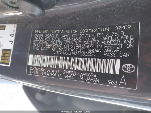 Aukcja sprzedaży 2010 Toyota Prius Iv, vin: JTDKN3DU8A1080555, numer aukcji: 44338925