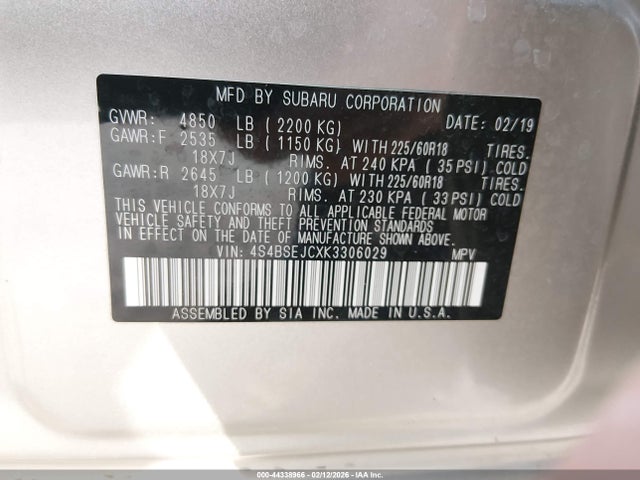 4S4BSEJCXK3306029 Subaru Outback 3.6r Limited