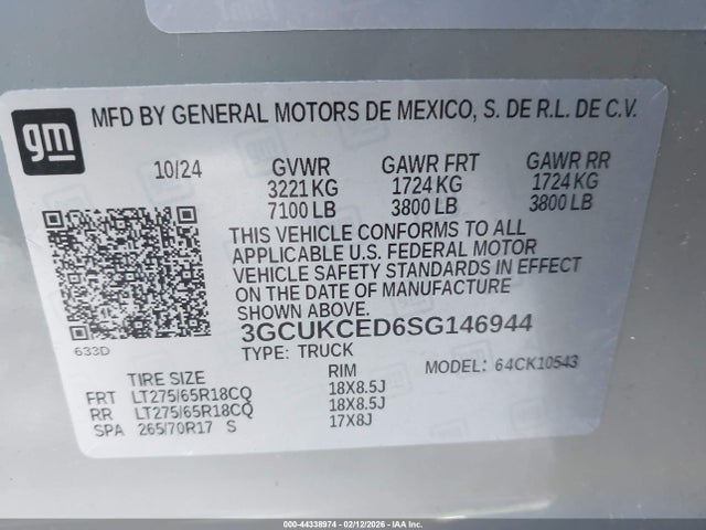 3GCUKCED6SG146944 Chevrolet Silverado 1500 4wd Short Bed Custom Trail Boss