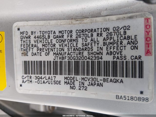 Aukcja sprzedaży 2002 Lexus Es 300, vin: JTHBF30G320042394, numer aukcji: 44339015