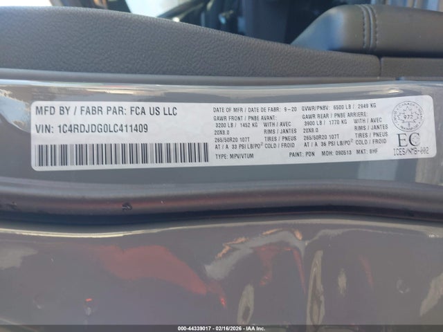 Продаж на аукціоні авто 2020 Dodge Durango Gt, vin: 1C4RDJDG0LC411409, номер лоту: 44339017