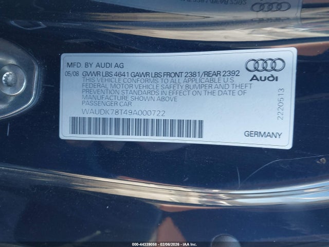 2009 AUDI A5 WAUDK78T49A000722 Photo 8