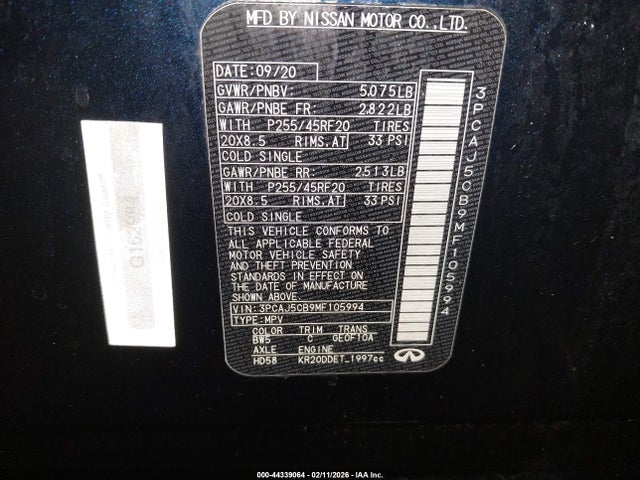 Infiniti Qx50 Sensory Awd 2021 3PCAJ5CB9MF105994 Image 9