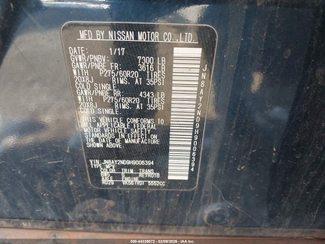 Продаж на аукціоні авто 2017 Nissan Armada Sl, vin: JN8AY2ND9H9006394, номер лоту: 44339072