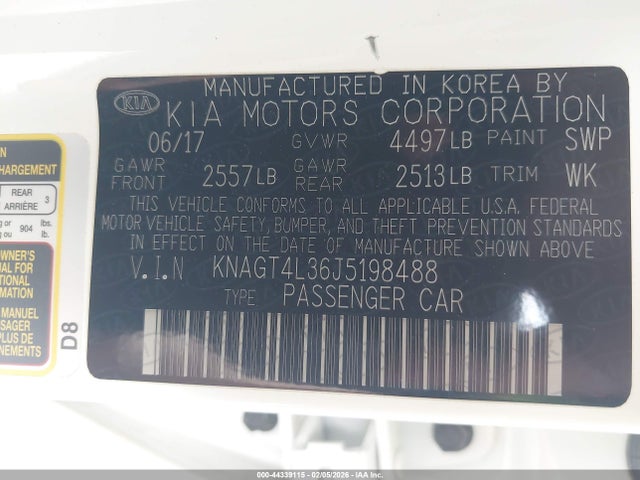 KNAGT4L36J5198488 KIA Optima Lx