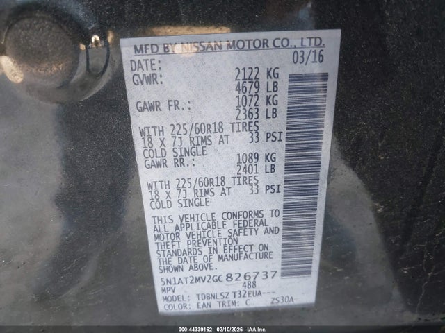5N1AT2MV2GC826737 Nissan Rogue Sl